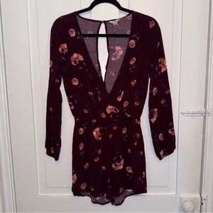 ✨aeropostale burgundy multicolor floral long sleeve romper✨